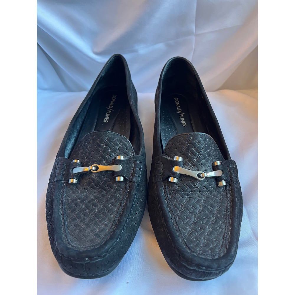 Donald Pilner Women's Woven Black Leather Loafers Sz 6.5
